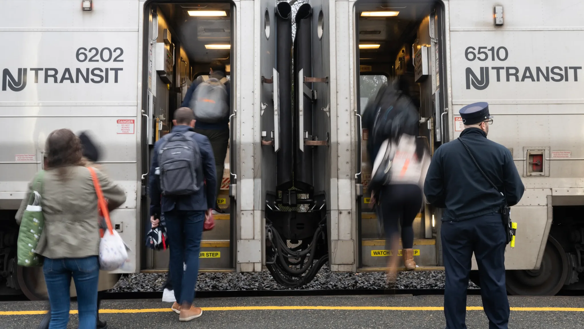 Commuters are required to use staircases to board many NJ Transit stops